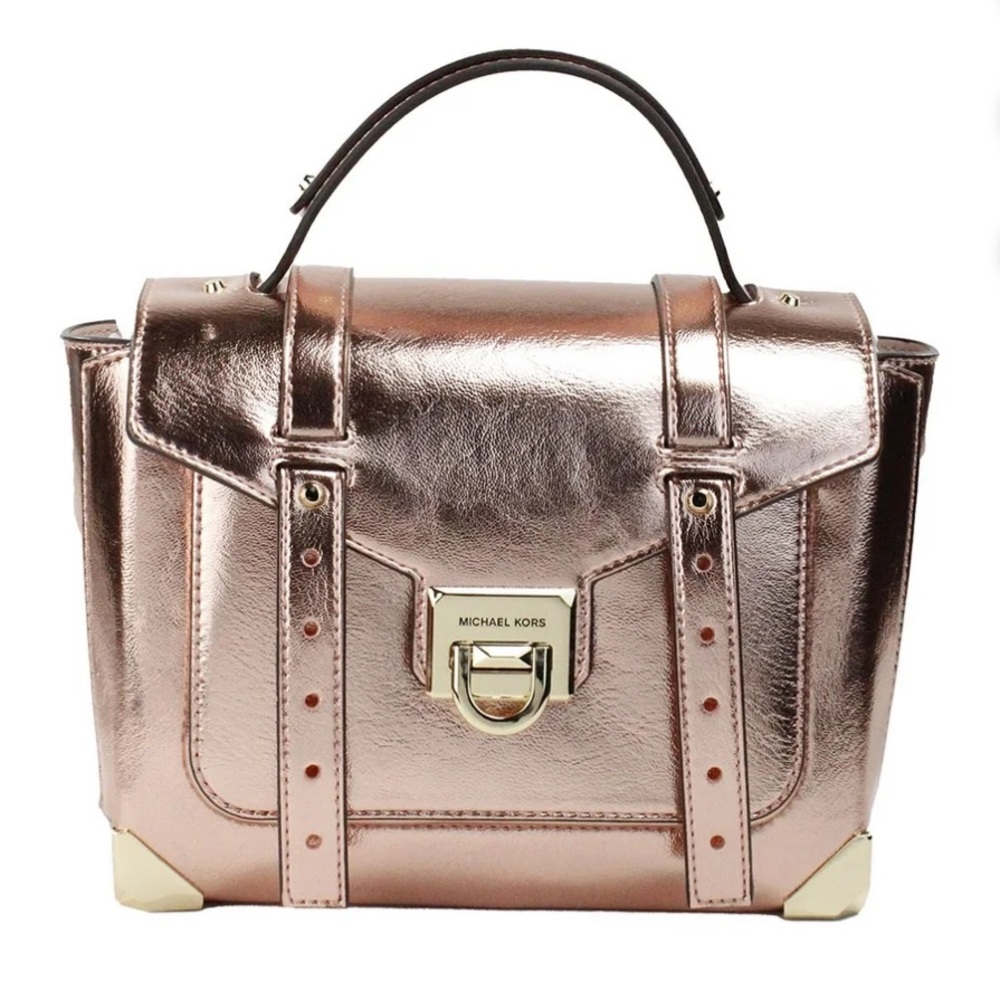 Michael Kors NWT Primrose Gold Medium Satchel with Vintage Trunk Design